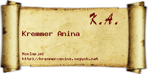 Kremmer Anina névjegykártya